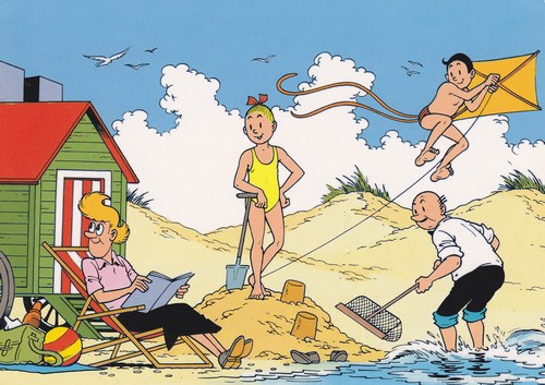 briefkaart familie strand 5623 1990 (68K)